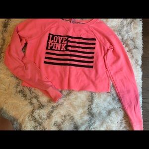 PINK Cropped sweatshirt with American flag